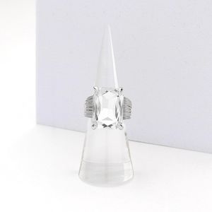Silver Emerald Cut Crystal Adjustable Ring Fashion Statement Jewelry